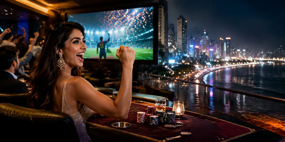 Neon sign of sports betting in Mumbai at night